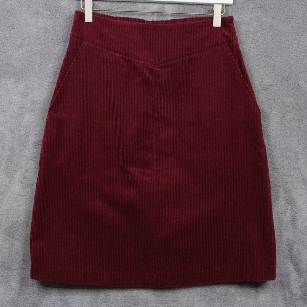 GUDRUN SJODEN Corduroy A-Line Skirt Organic Cotton Elastic Waist Burgundy Sz S